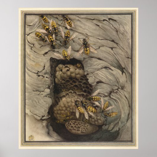 COMMON WASPS – 昆虫の本イラストレーション ポスター (正面)