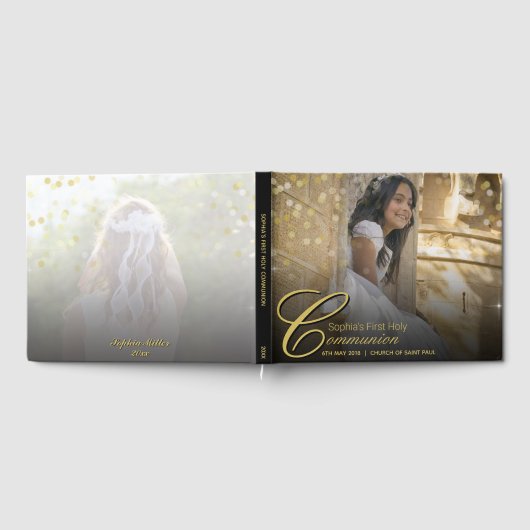 Communionフォトエレガント金ゴールドタイポグラフィグリッター ゲストブック (全面)