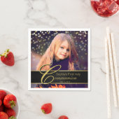 Communionフォトエレガント金ゴールドタイポグラフィグリッター スタンダードカクテルナプキン (インサイチュ)