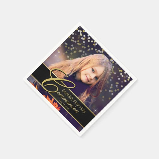 Communionフォトエレガント金ゴールドタイポグラフィグリッター スタンダードカクテルナプキン (角)