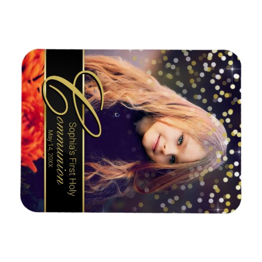 Communionフォトエレガント金ゴールドタイポグラフィグリッター マグネット (横)