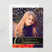 Communionフォトエレガント金ゴールド – はがき招待状 インビテーションポストカード (正面/裏面)