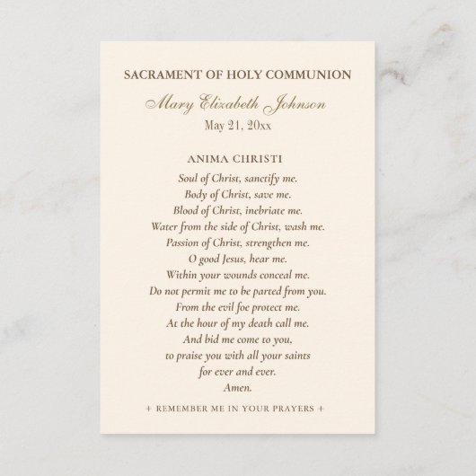 Communion Holy Family Remembrance Holy Card エンクロージャーカード (裏面)