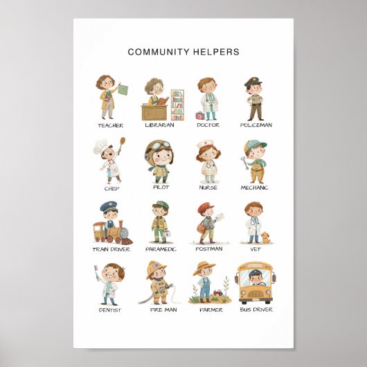 Community Helpers Poster – 仕事子供へを学する ポスター (正面)
