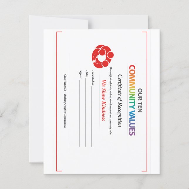 Community Kindness Certificate 4.5x5 Paper Sheet  (正面)
