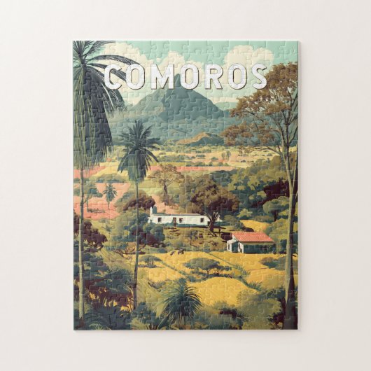 Comoros Illustration Travel Art Vintage ジグソーパズル (縦)