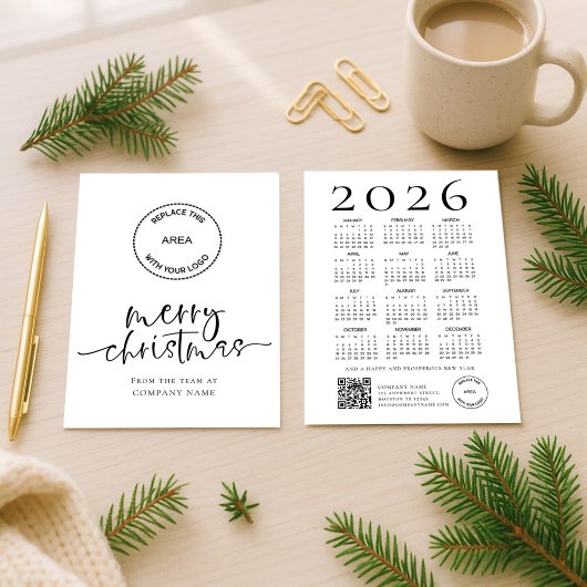 Company Logo 2026 calendar QR code Merry Christmas シーズンカード