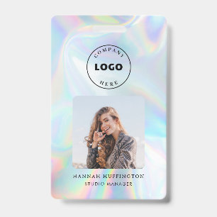 Company Logo Employee QR Code Holographic Photo ID バッジ