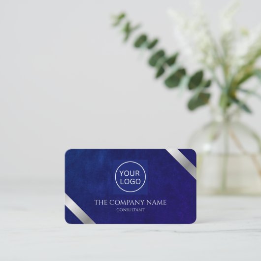 Company Logo Luxury Royal Blue Leather  名刺 (スタンド正面)