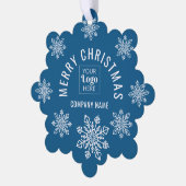 Company Logo Name Snowflake Merry Christmas Blue オーナメントカード (左)