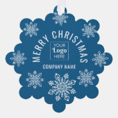 Company Logo Name Snowflake Merry Christmas Blue オーナメントカード (正面)