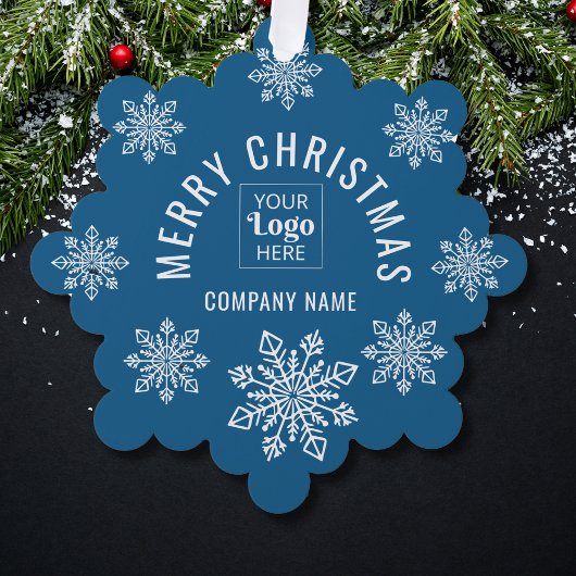 Company Logo Name Snowflake Merry Christmas Blue オーナメントカード