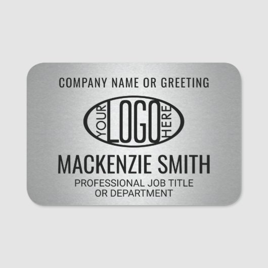Company Logo Professional Employee Faux Silver 名札 (正面)