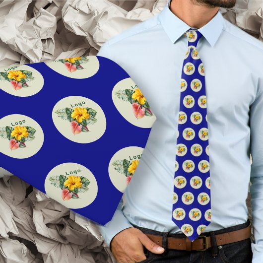 Company Logo Small Pattern Navy Blue ネクタイ