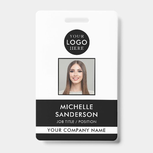 Company Logo Staff Barcode Employee Photo ID バッジ (Front)