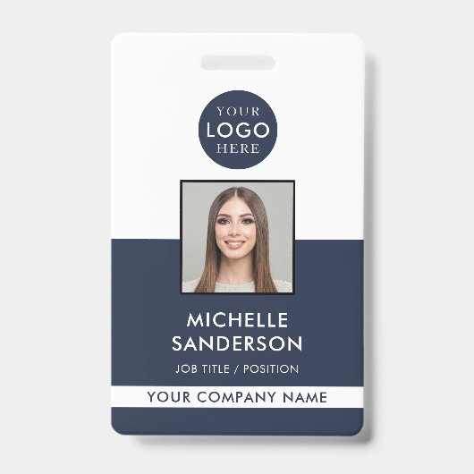 Company Logo Staff Barcode Employee Photo ID バッジ (Front)