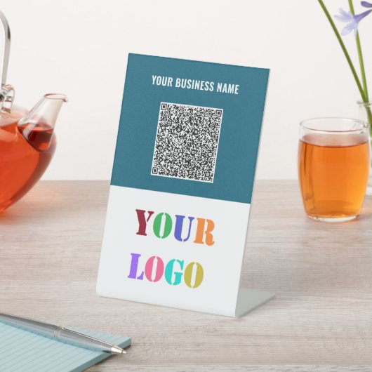 Company Logo Text QR Code Pedestal Sign Template 台座サイン (インサイチュ)