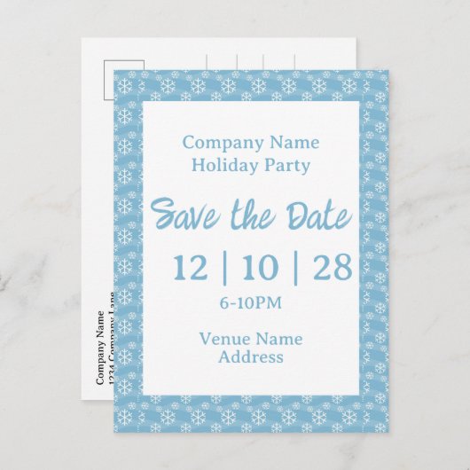Company Name Holiday Party Save The Date Snowflake インビテーションポストカード (正面/裏面)