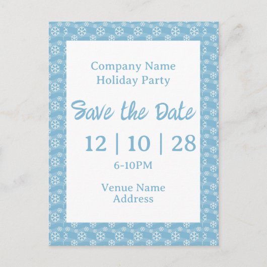 Company Name Holiday Party Save The Date Snowflake インビテーションポストカード (正面)