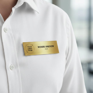 Company Owners Name Tag | Luxury Gold Texture 名札