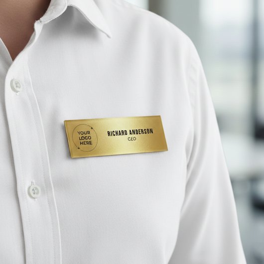 Company Owners Name Tag | Luxury Gold Texture 名札