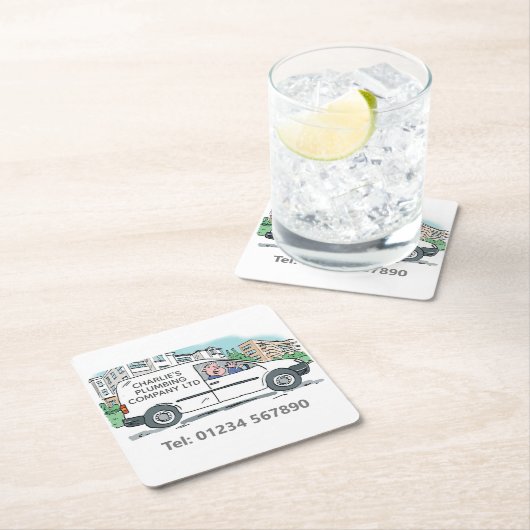 Company Vanに名前を付けたスモールビジネス スクエアペーパーコースター (インサイチュ)