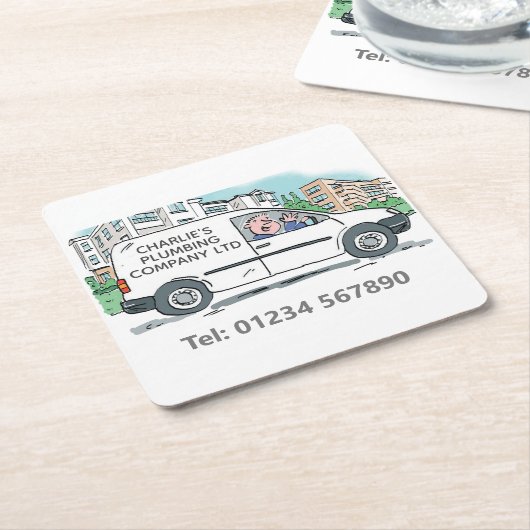 Company Vanに名前を付けたスモールビジネス スクエアペーパーコースター (アングル)