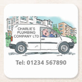 Company Vanに名前を付けたスモールビジネス スクエアペーパーコースター (正面)