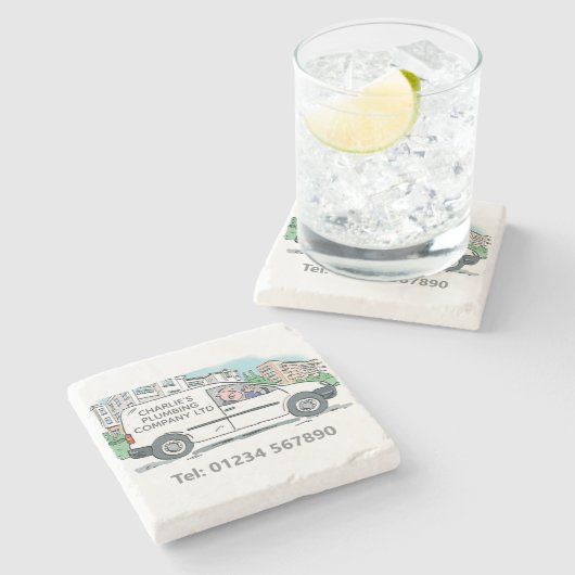 Company Vanに名前を付けたスモールビジネス ストーンコースター (横)