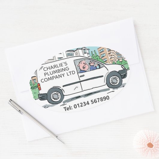 Company Vanに名前を付けたスモールビジネス 楕円形シール (封筒)