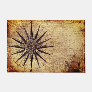 Compass Discovery Age Worldマップヴィンテージ ドアマット