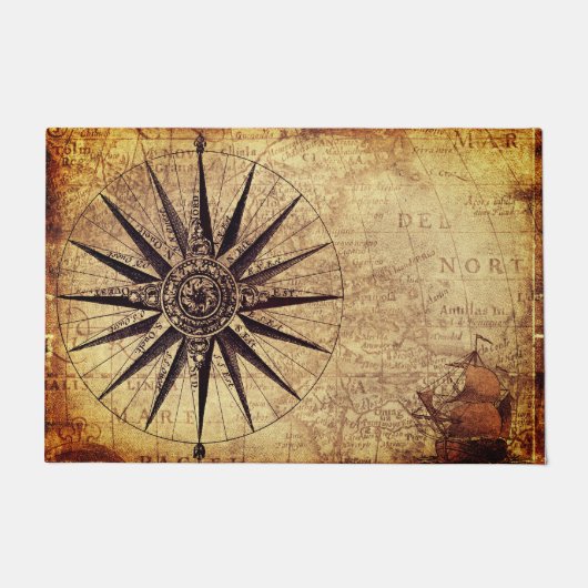Compass Discovery Age Worldマップヴィンテージ ドアマット (正面)