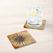 Compass Discovery Age World Map Vintage スクエアペーパーコースター (インサイチュ)