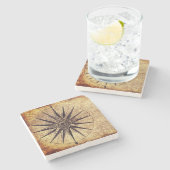 Compass Discovery Age World Map Vintage ストーンコースター (横)