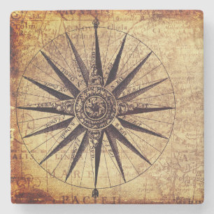 Compass Discovery Age World Map Vintage ストーンコースター