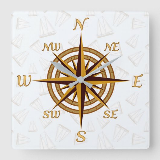 Compass Rose スクエア壁時計 (正面)