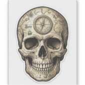 Compass Skull Decal — Explorer Biker Vinyl Sticker シール (正面)