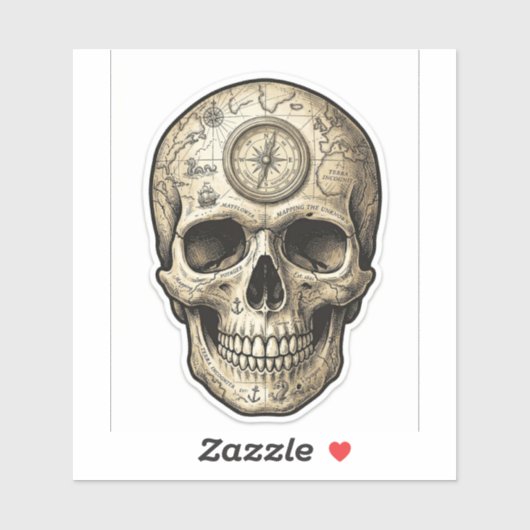 Compass Skull Decal — Explorer Biker Vinyl Sticker シール (シート)