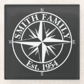 Compass star monogram personalizableエンブレム ガラスコースター (正面)