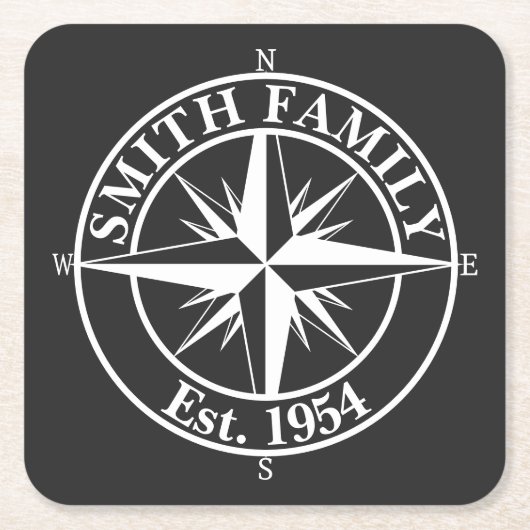 Compass star monogram personalizableエンブレム スクエアペーパーコースター (正面)
