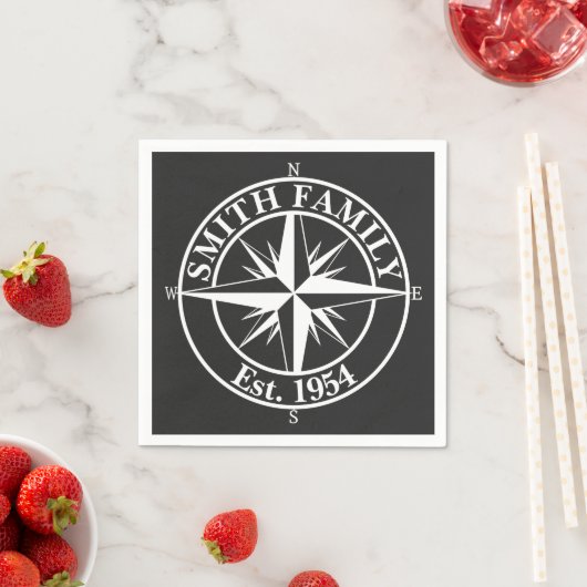 Compass star monogram personalizableエンブレム スタンダードカクテルナプキン (インサイチュ)