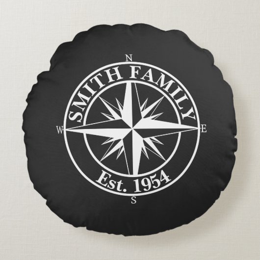 Compass star monogram personalizableエンブレム ラウンドクッション (正面)