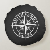 Compass star monogram personalizableエンブレム ラウンドクッション (裏面)