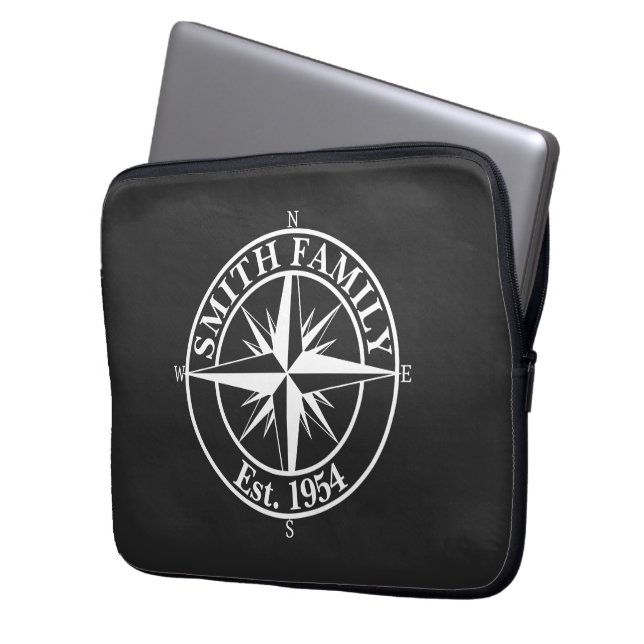 Compass star monogram personalizableエンブレム ラップトップスリーブ (正面左)
