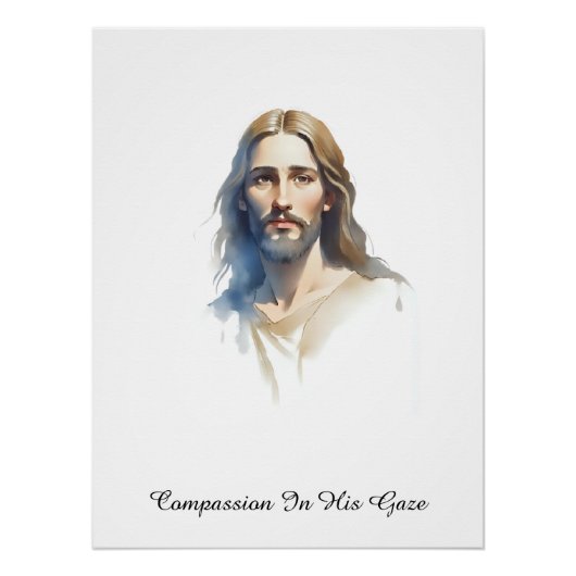 Compassion in His gaze- Jesus Water color Painting ポスター (正面)