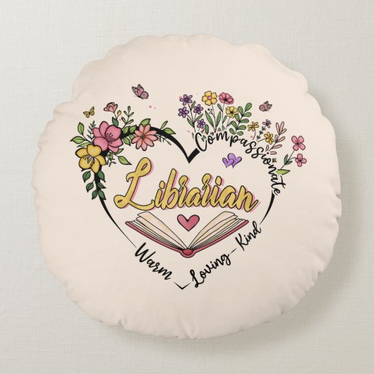 Compassionate Librarian -フローラハートデザイン ラウンドクッション (正面)