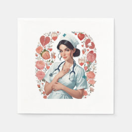 Compassionate Nurse – Elegant Floral Art Illustrat スタンダードカクテルナプキン