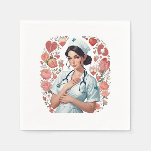Compassionate Nurse – Elegant Floral Art Illustrat スタンダードカクテルナプキン (正面)