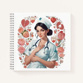 Compassionate Nurse – Elegant Floral Art Illustrat ノートブック