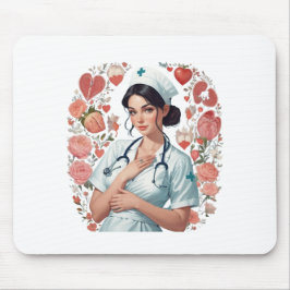 Compassionate Nurse – Elegant Floral Art Illustrat マウスパッド